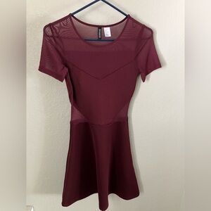 H&M Burgundy Mini Dress with Mesh Detail